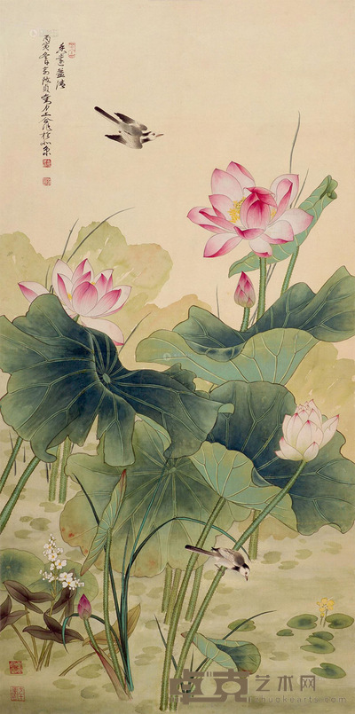 俞致贞 刘力上 丙寅(1986年)作 香远益清 立轴 137×68cm