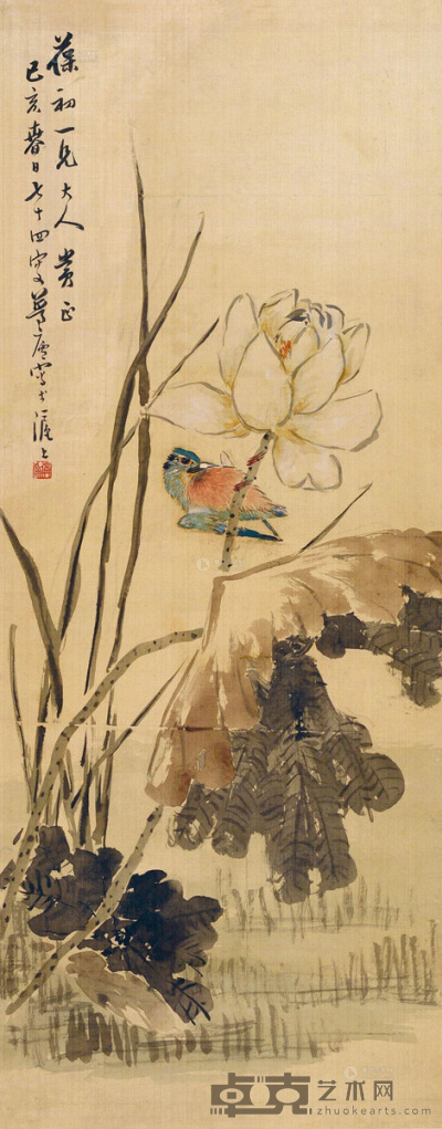 朱梦庐 己亥（1899年）作 荷花图 立轴 69×27cm