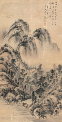 李育 辛卯（1891年）作 山水 卷轴