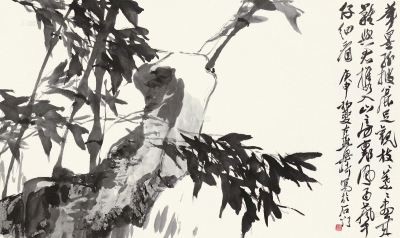 梁崎 庚申（1980年）作 竹石图 软片