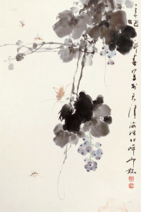 萧朗 辛酉（1981年）作 葡萄草虫 托片