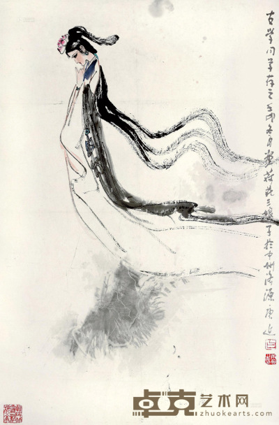 白庚延 壬卯（1987年）作 仕女图 立轴 68×46cm