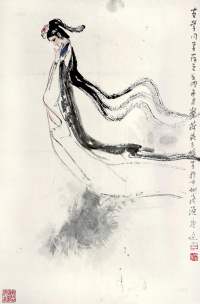 白庚延 壬卯（1987年）作 仕女图 立轴