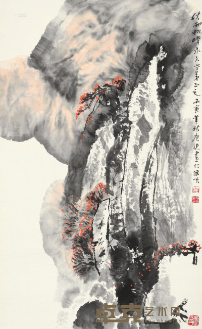 白庚延 丙寅（1986年）作 秋雨初晴 立轴 85×52cm