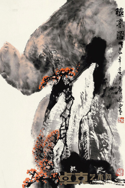 白庚延 戊辰（1988年）作 秋高图 托片 68×44cm