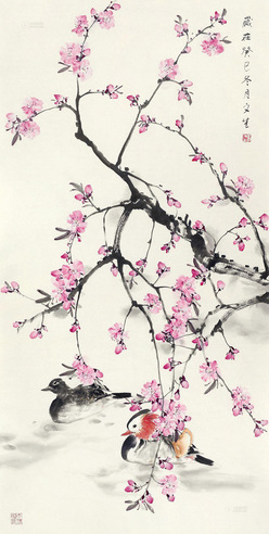刘文生 癸巳（2013年）作 鸳鸯海棠 托片