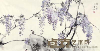 刘文生 癸巳（2013年）作 紫藤小鸟 软片 70×136cm