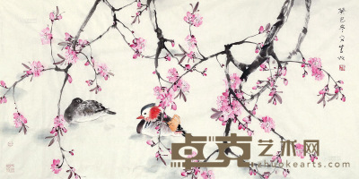 刘文生 癸巳（2013年）作 桃花鸳鸯 软片 70×136cm