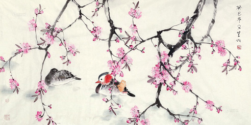刘文生 癸巳（2013年）作 桃花鸳鸯 软片