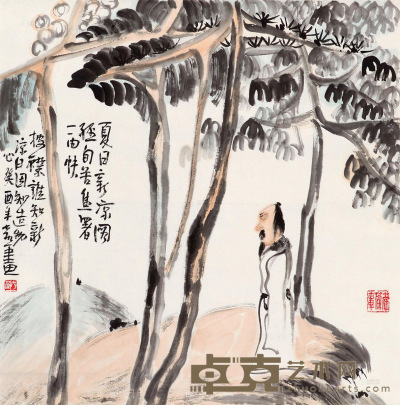 李孝萱 癸酉（1993年）作 夏日新凉图 托片 68×68cm