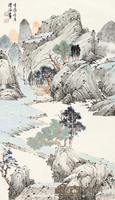 陈治 壬辰（2012年）作 青绿山水 镜心 72×36.5cm
