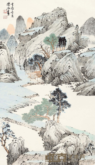 陈治 壬辰(2012年)作 青绿山水 镜心 72×36.5cm