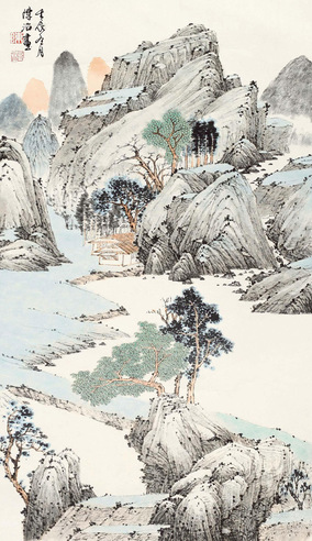 陈治 壬辰（2012年）作 青绿山水 镜心