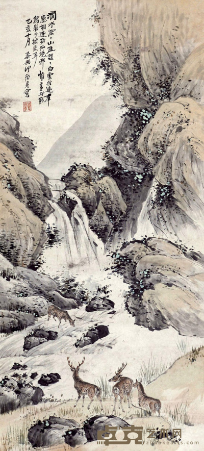 何德身 丁亥（1947年）作 涧水淙淙泉声响 立轴 112×49cm