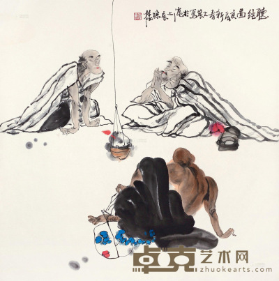 施大畏 庚辰（2000年）作 人物 托片 69×68cm