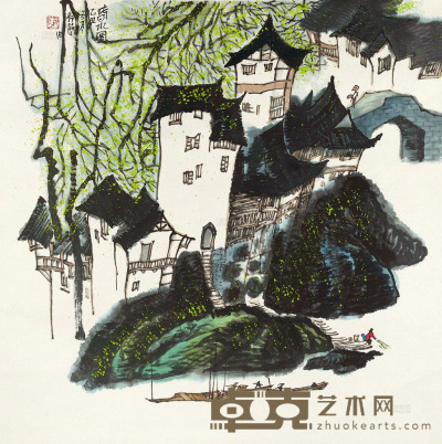 李行简 乙丑（1985年）作 春水图 托片 68×70cm