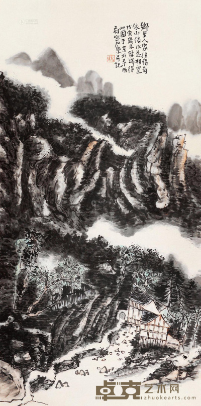 龙瑞 戊寅（1998年）作 乡里人家 镜心 133×67cm