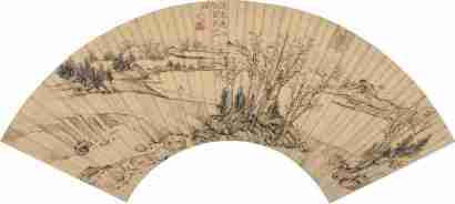 陈祼 1638年作 西山群木 扇面