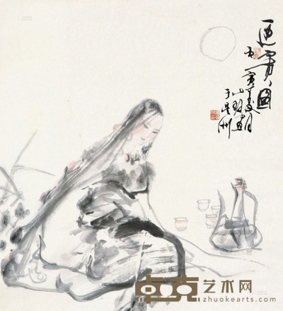 吴山明 迎宾图 镜心 69×64cm