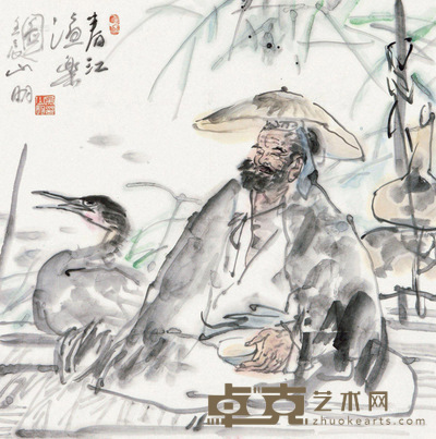 吴山明 春江渔乐 镜心 70×70cm