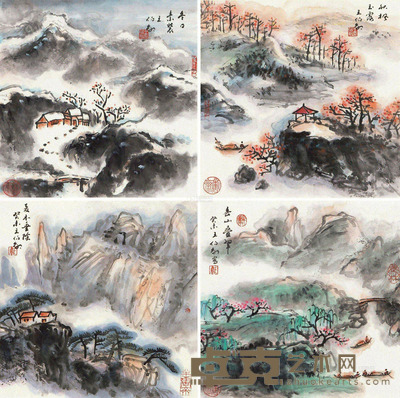 王伯敏 春夏秋冬 镜框 35×35cm×4