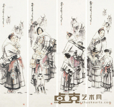 史殿生 人物 软片 四屏 139×35cm×4