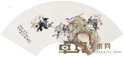 居廉 戊戌（1898）年作 花鸟 扇面 