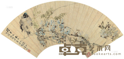 任伯年 丙戌（1886）年作 花鸟 扇面 