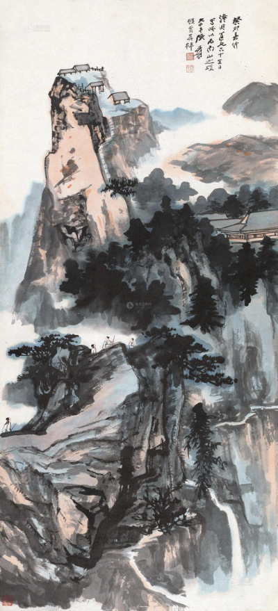 张大千 癸卯（1963）年作 南山献寿 镜片