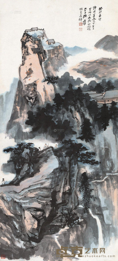 张大千 癸卯（1963）年作 南山献寿 镜片 