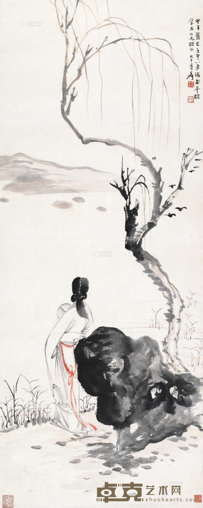 张大千 壬申（1932）年作 仕女 镜片 