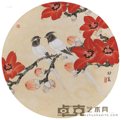 喻继高 红棉双雀 镜片 半径41.5cm