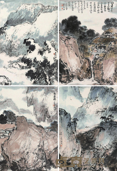 杨善深 戊辰（1988）年作 四景山水 镜片 55.5×38cm