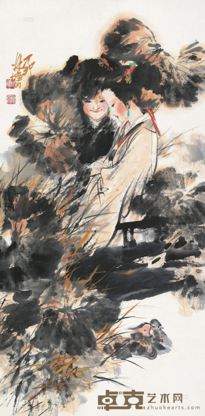 林墉 丁卯（1987）年作 双美图 镜片 137×67.5cm