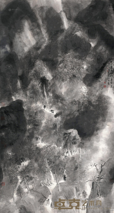 李劲堃 丙戌（2006）年作 山中一夜雨 镜片 180×96.5cm