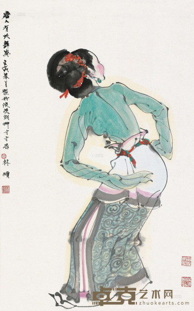 林墉 壬戌（1982）年作 唐人舞姿 立轴 96×59cm