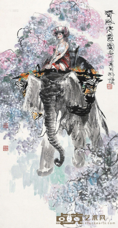 林墉 庚午（1990）年作 春风得意图 立轴 131×68cm