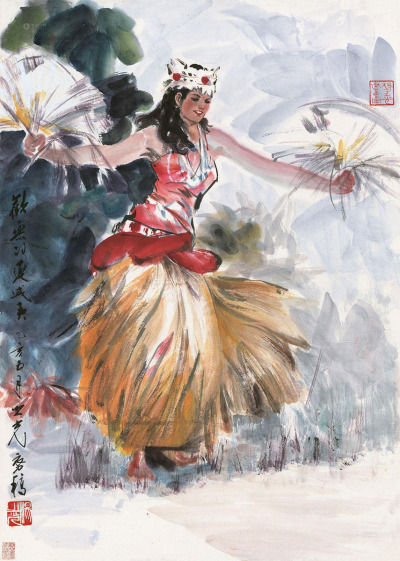 杨之光 乙亥（1995）年作 欢乐的夏威夷 立轴