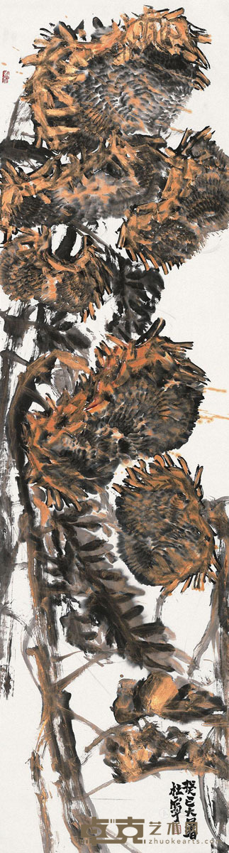 杜宁 癸巳（2013）年作 向日葵 镜片 180×49cm