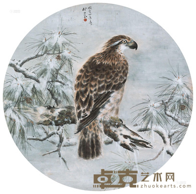 苏卧农 1941年作 松鹰图 镜片 半径94cm