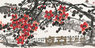 林丰俗 癸未（2003）年作 红棉 镜片 70×139cm