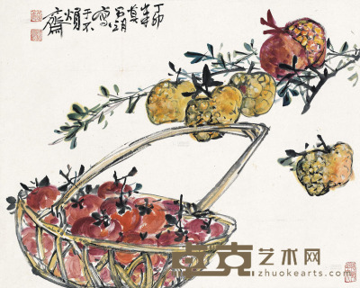 刘昌潮 丁卯（1987）年作 石榴 立轴 49×61cm