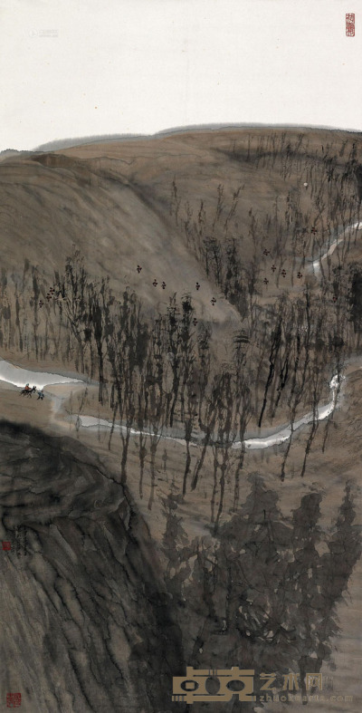 张彦 壬申（1992）年作 河畔 镜片 134×67.5cm