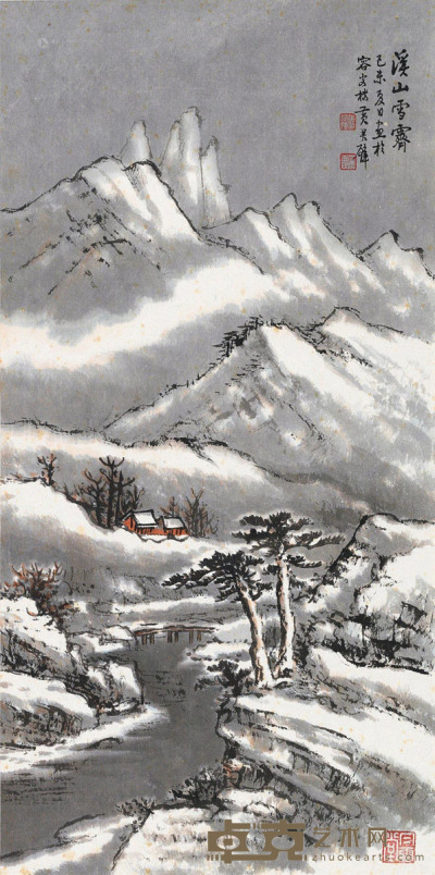 黄君璧 己未（1979）年作 溪山雪霁 镜片 61×30cm
