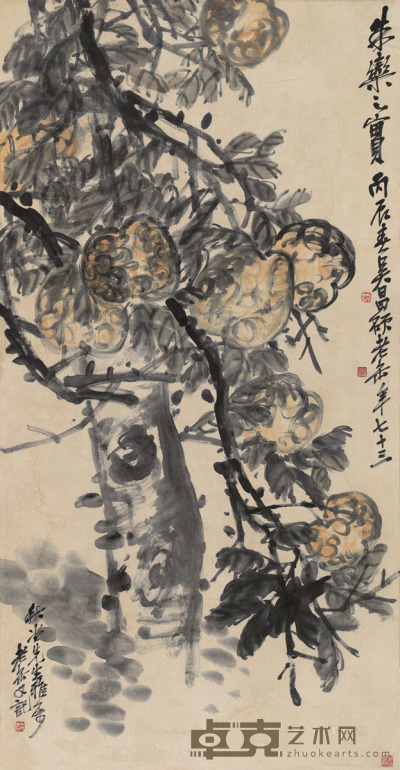 吴昌硕 丙辰（1916）年作 朱栾之实 立轴 117×59cm