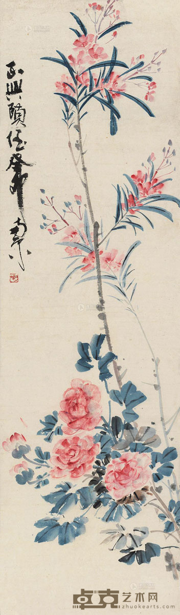陈子庄 癸卯（1963）年作 花卉 镜片 107×31cm