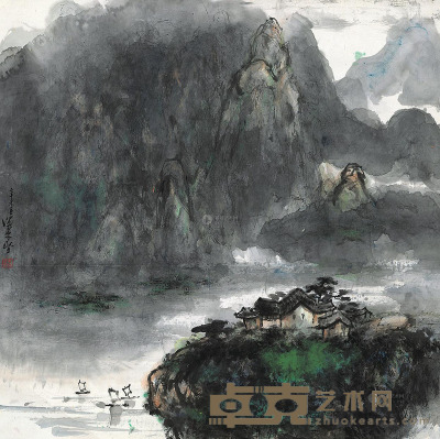 沈柔坚 辛未（1991）年作 山水 镜片 68×68cm