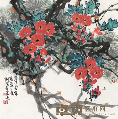 刘龙庭 乙亥（1995）年作 凌霄 镜片 68×68cm
