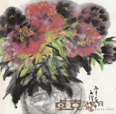 王璜生 丙子（1996）年作 花卉 镜片 68×68cm