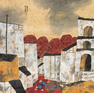 林容生 丁丑（1997）年作 丹山赤水白花 镜片 68×68cm